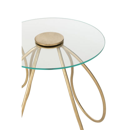 Set of 2 Side Tables Round Metal/Glass Gold J-Line