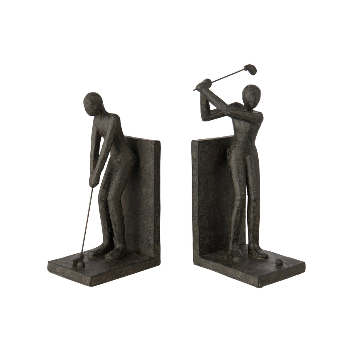 Set of 2 Bookends Golfer Resin Black J-Line