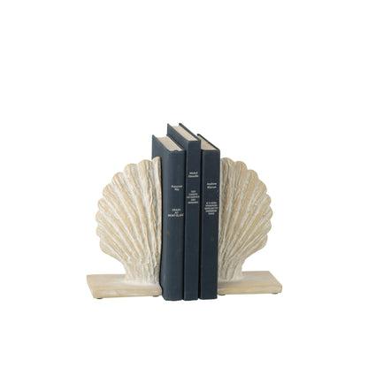 Set of 2 Seashell Bookends Polyresin White/Natural J-Line