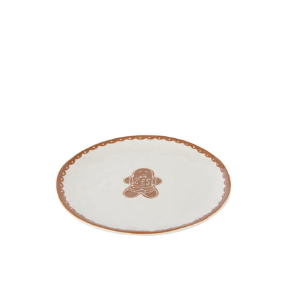 Bord Cookie Rond uit de set van J-Line, wit bord van 27 cm met peperkoekmannetje