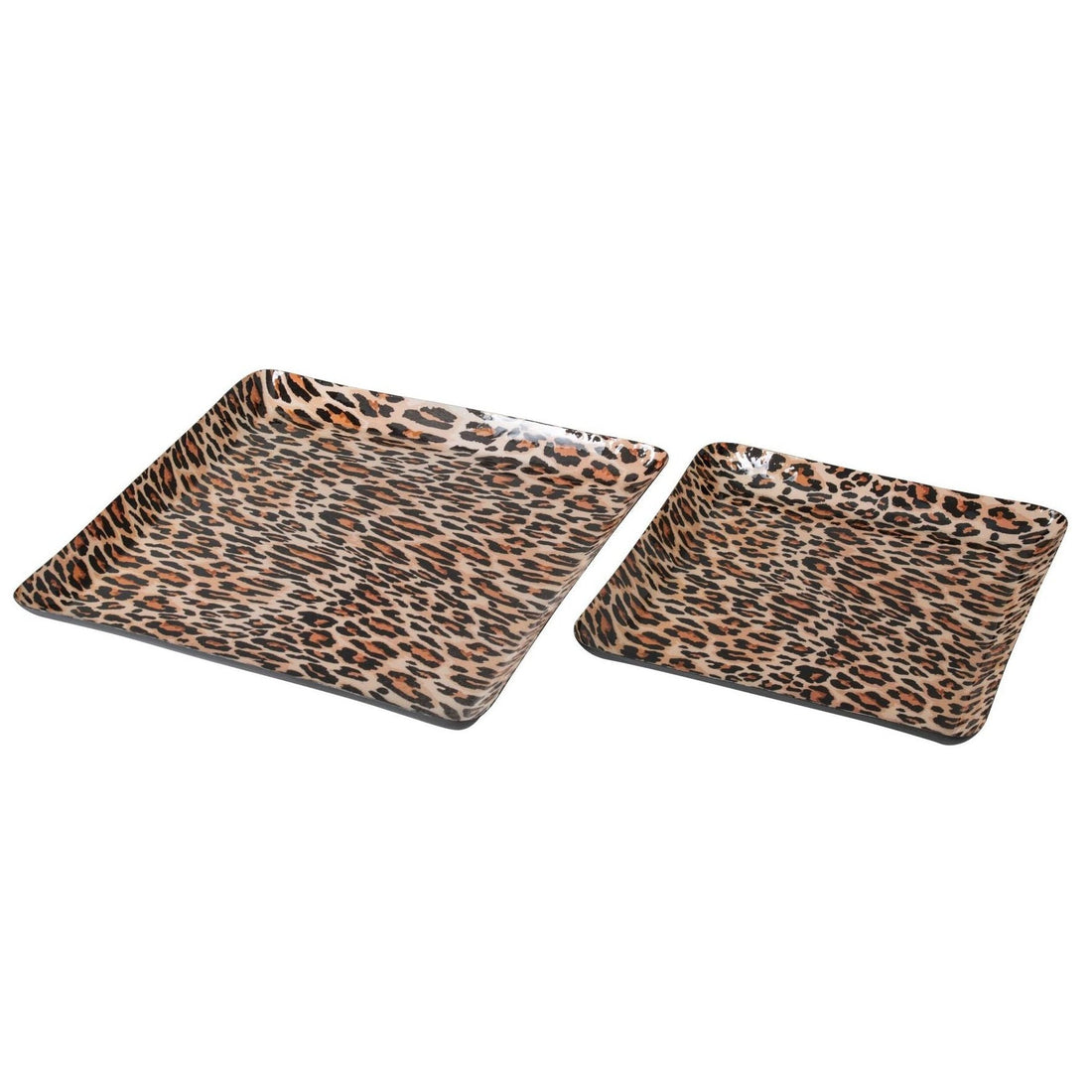 Set of 2 Leo Square Metal Serving Trays Leopard Print Caramel/Black J-Line
