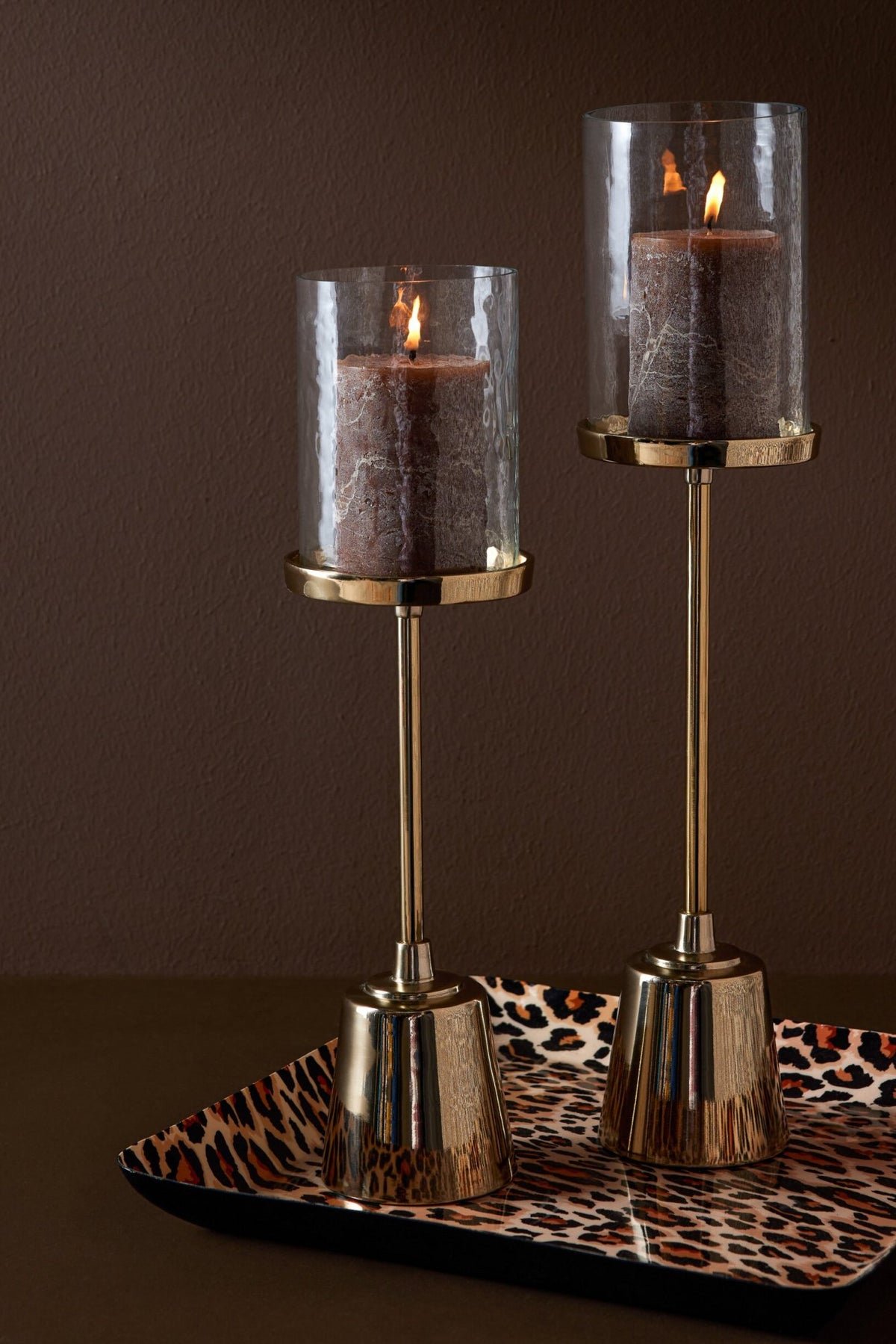 Set of 2 Leo Square Metal Serving Trays Leopard Print Caramel/Black J-Line
