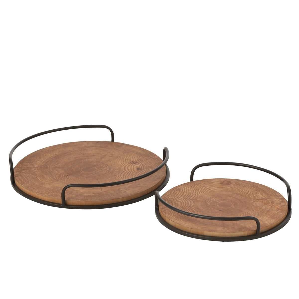 Set of 2 Round Trays MDF/Iron Natural/Black J-Line