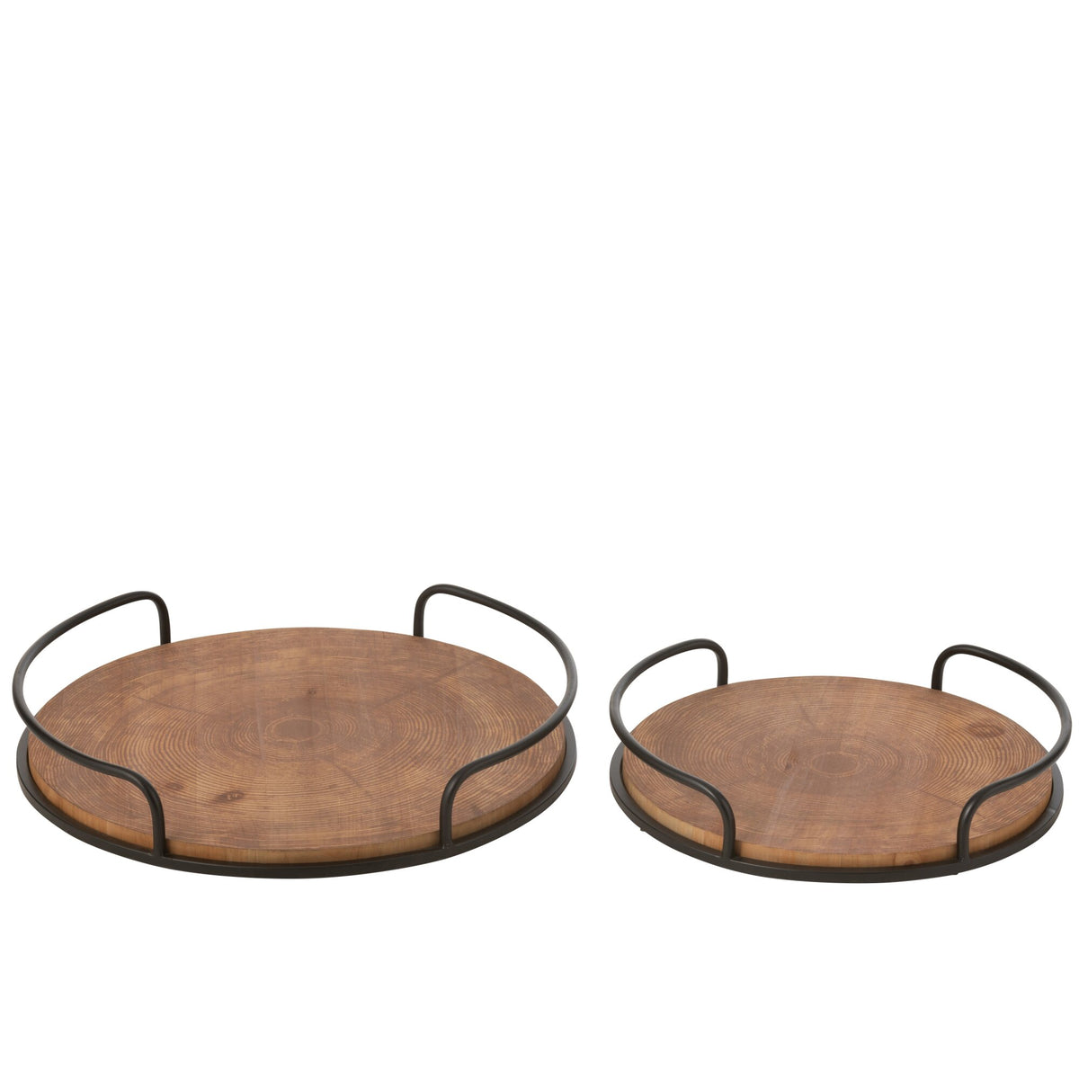 Set of 2 Round Trays MDF/Iron Natural/Black J-Line