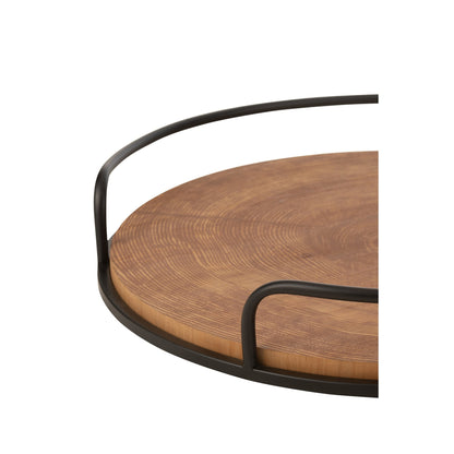 Set of 2 Round Trays MDF/Iron Natural/Black J-Line