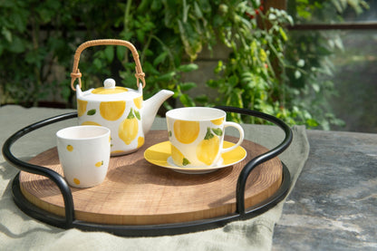 Set of 2 Round Trays MDF/Iron Natural/Black J-Line