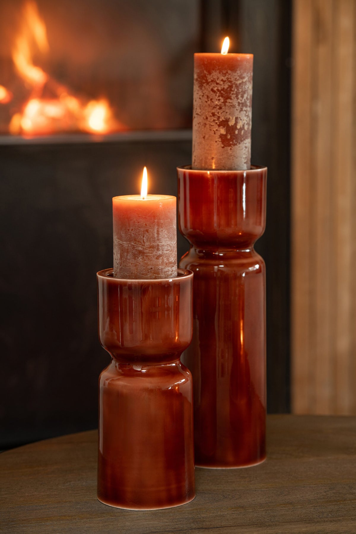 Set of 2 Brown Iron Candle Holders J-Line