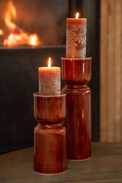 Set of 2 Brown Iron Candle Holders J-Line