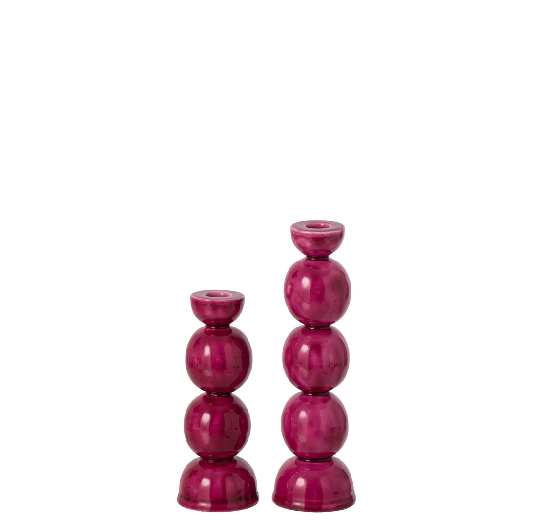 Set of 2 Fuchsia Iron Candle Holders J-Line