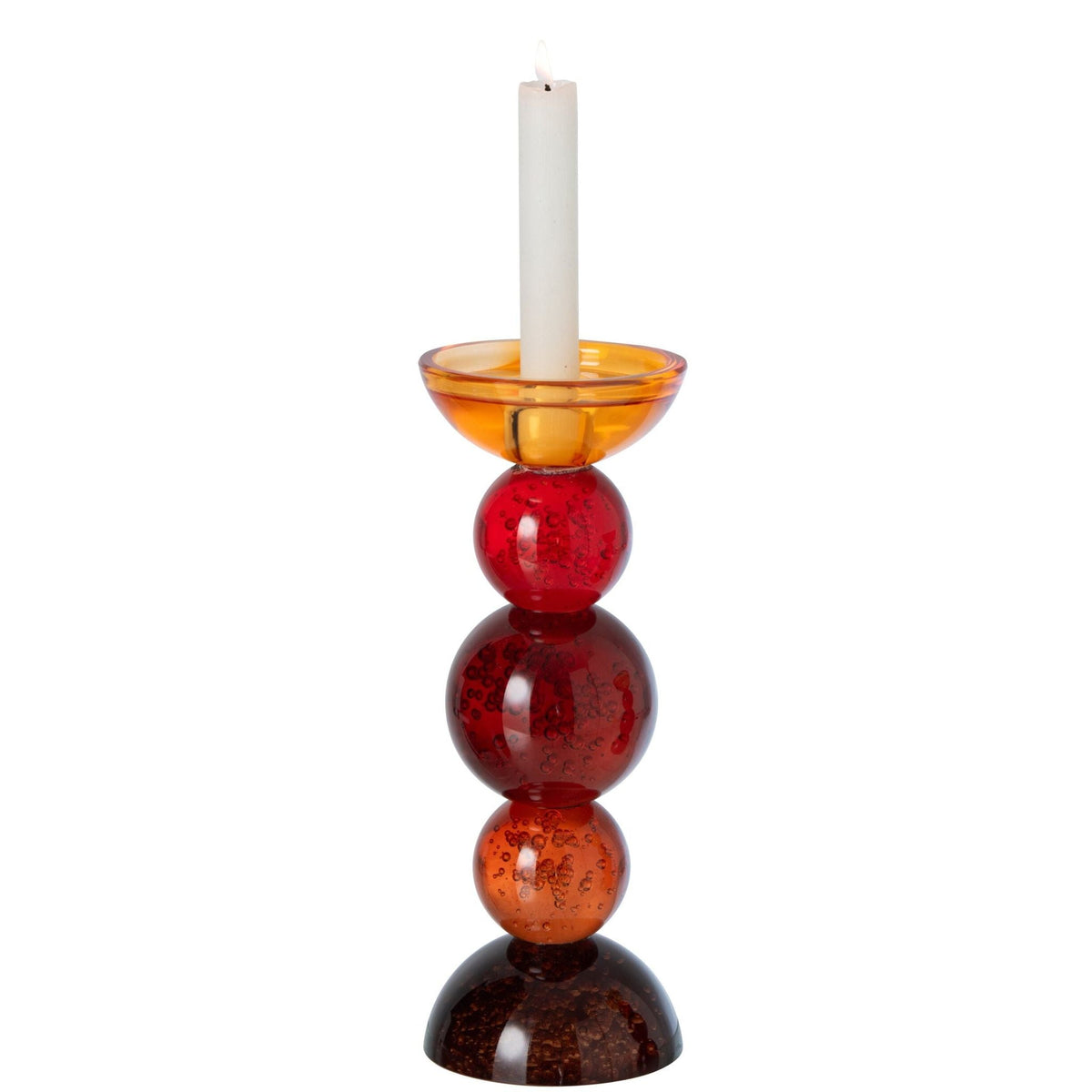 Grote meerkleurige glazen kandelaar uit de set van J-Line, 26.5cm hoog in rood en amber
