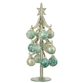 Kerstboom + Ballen Muntgroen Large uit de set van J-Line, glazen boompje van 27 cm met muntgroene balletjes