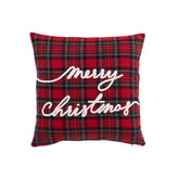 Kussen Merry Christmas uit de set van J-Line, geruit kussen van 45x45 cm met wit borduursel