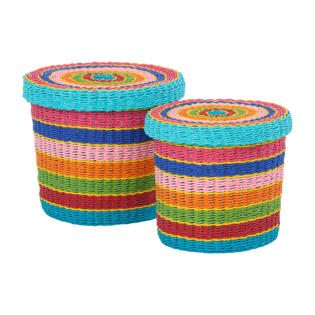 Set of 2 Baskets + Lids Striped Paper Multi J-Line