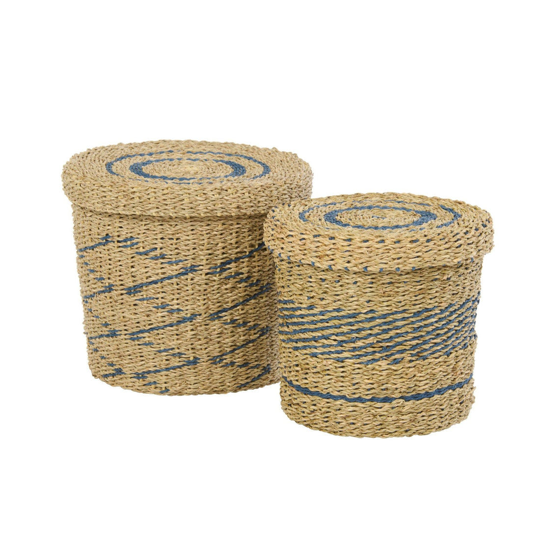 Set of 2 Baskets + Lids Striped Paper Natural/Blue J-Line