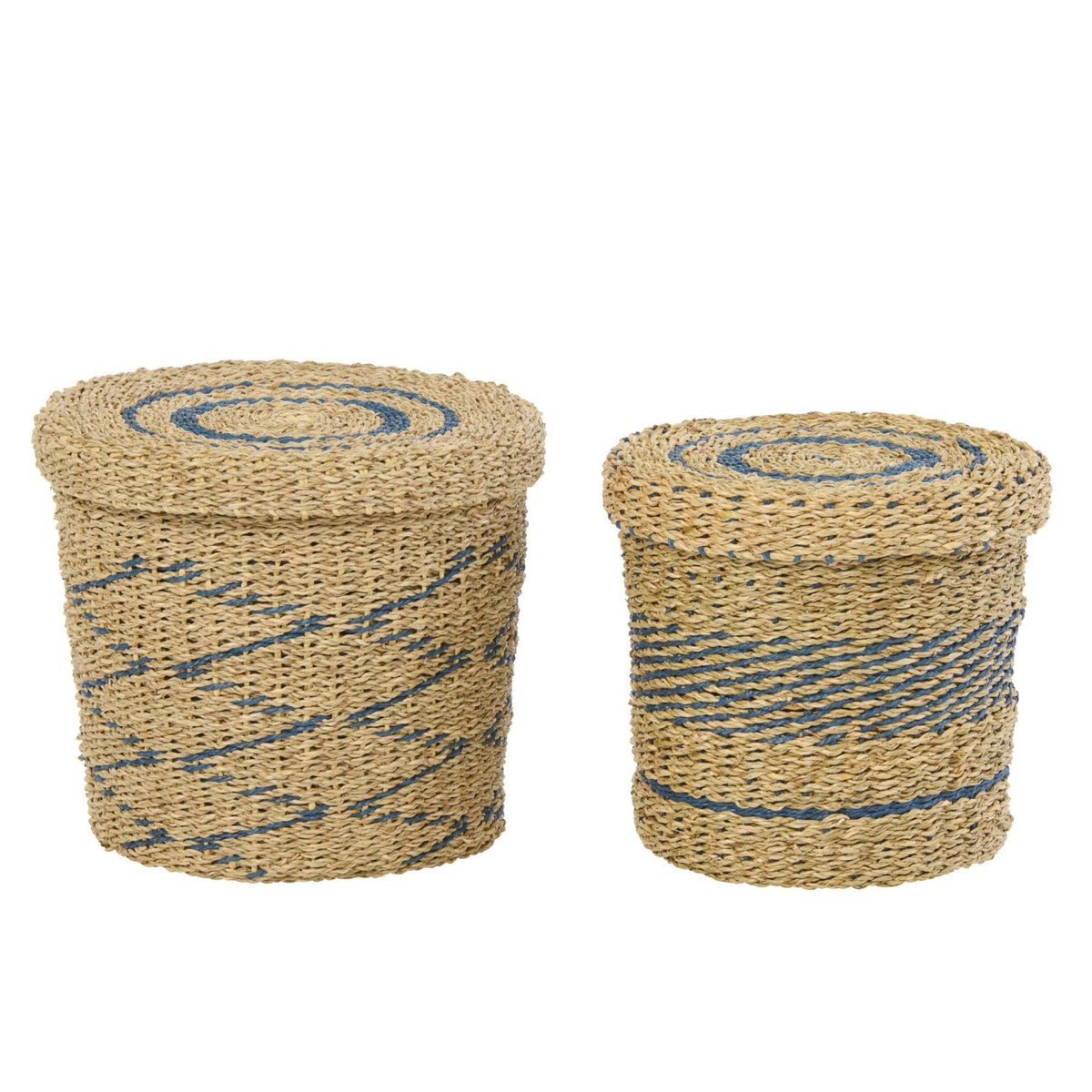 Set of 2 Baskets + Lids Striped Paper Natural/Blue J-Line