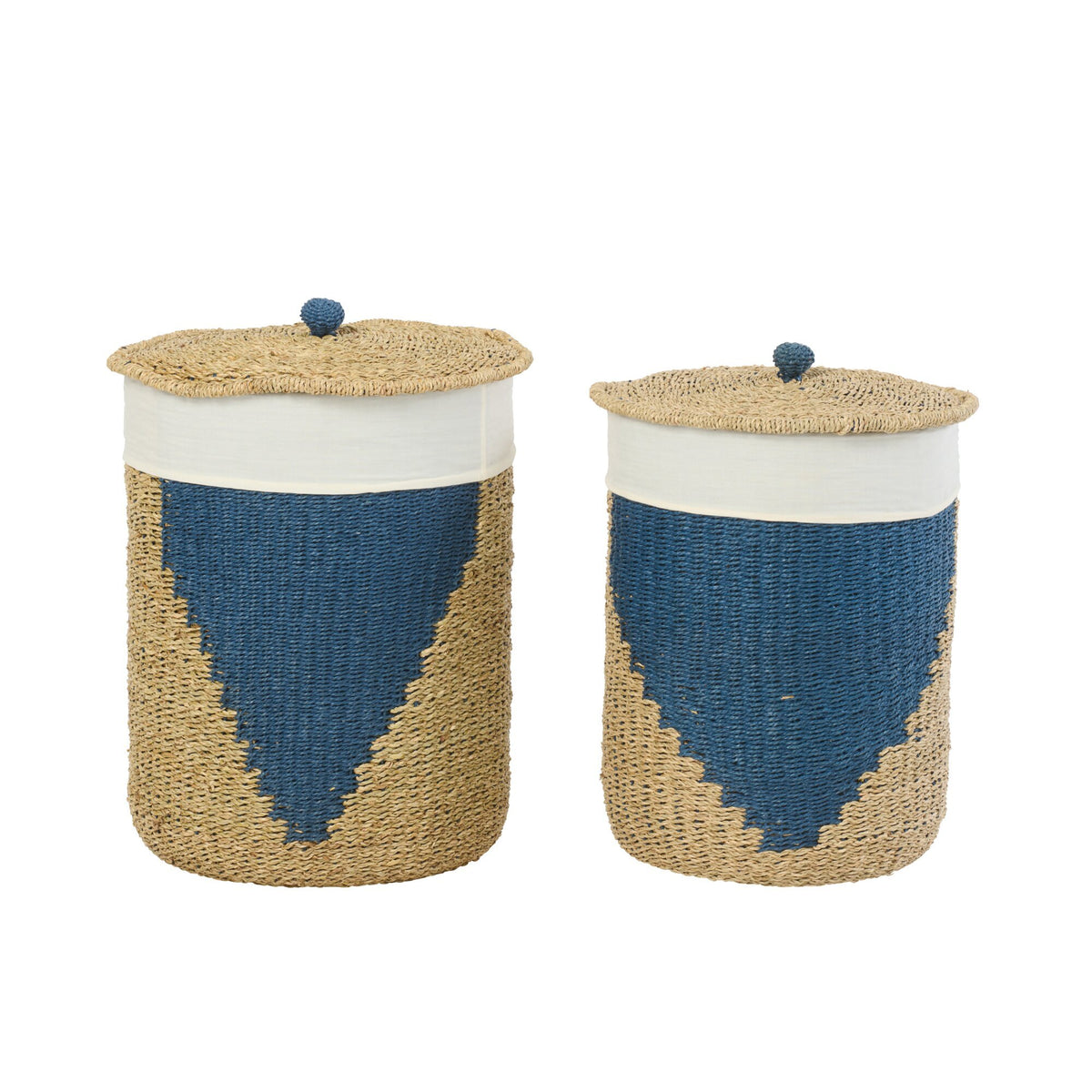 Set of 2 Baskets + Lids Paper Natural/Blue J-Line