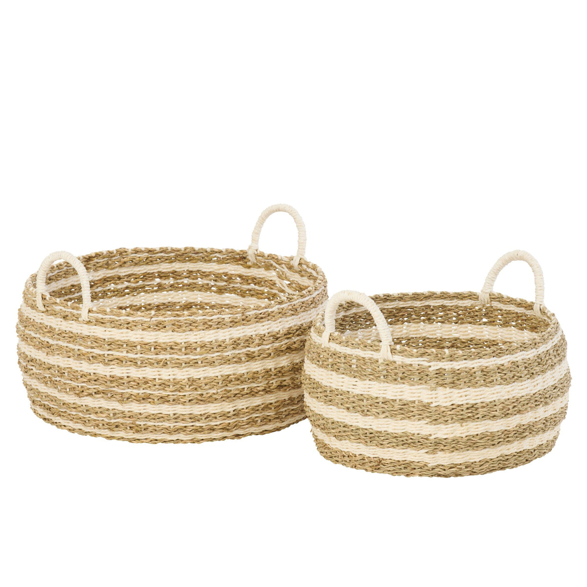 Set of 2 Striped Paper Baskets White/Natural J-Line