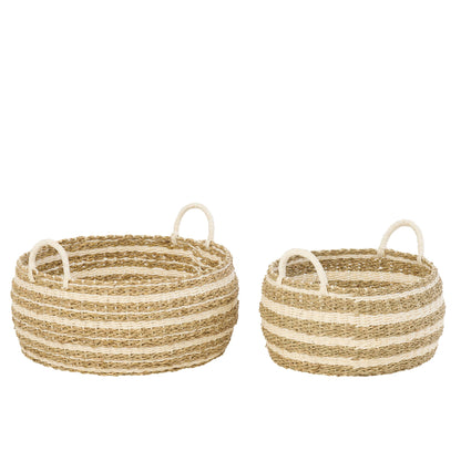 Set of 2 Striped Paper Baskets White/Natural J-Line
