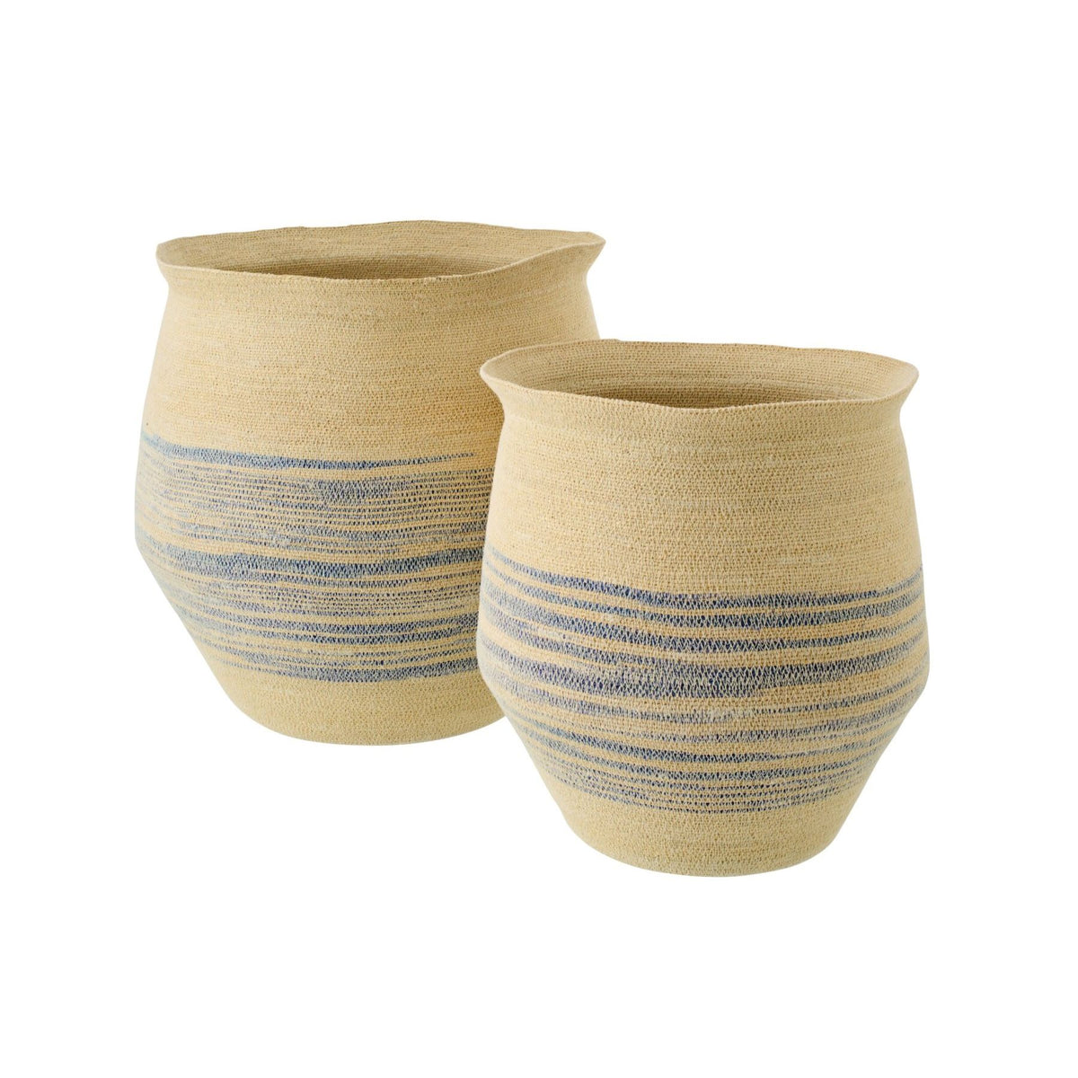 Set of 2 Striped Seagrass Baskets Natural/Blue J-Line