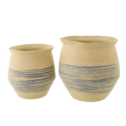 Set of 2 Striped Seagrass Baskets Natural/Blue J-Line