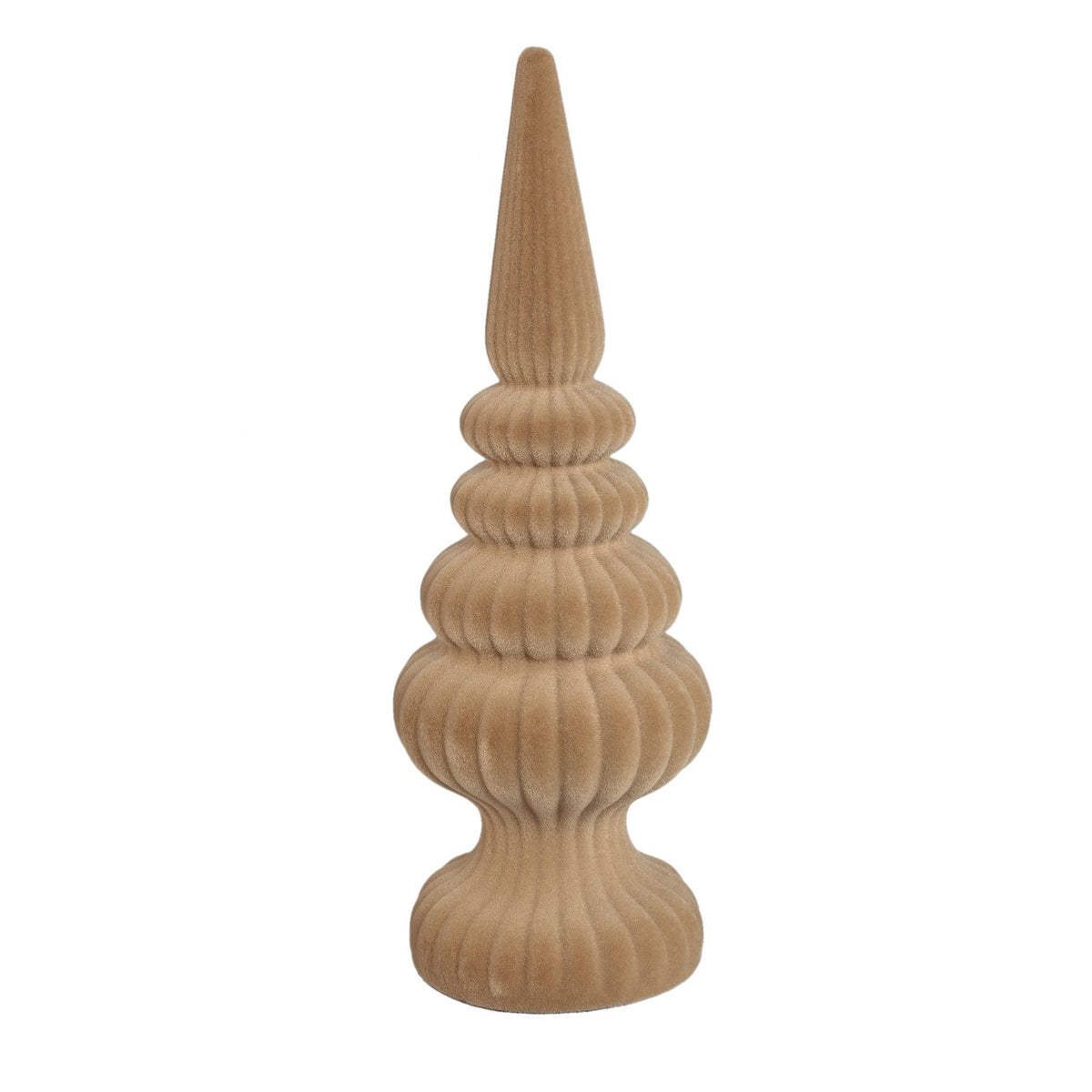 Set Van 2 Yule Kegelbomen Fluweel Beige van PTMD, Yule Kegelboom Large uit de set los op witte achtergrond