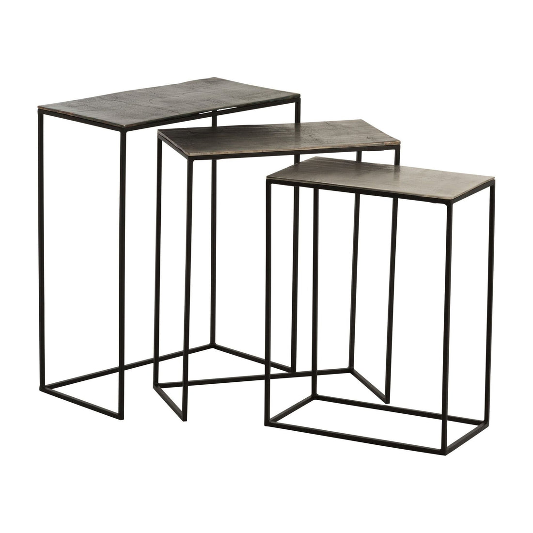 Set of 3 Rectangular Side Tables Aluminum Black/Mixed J-Line