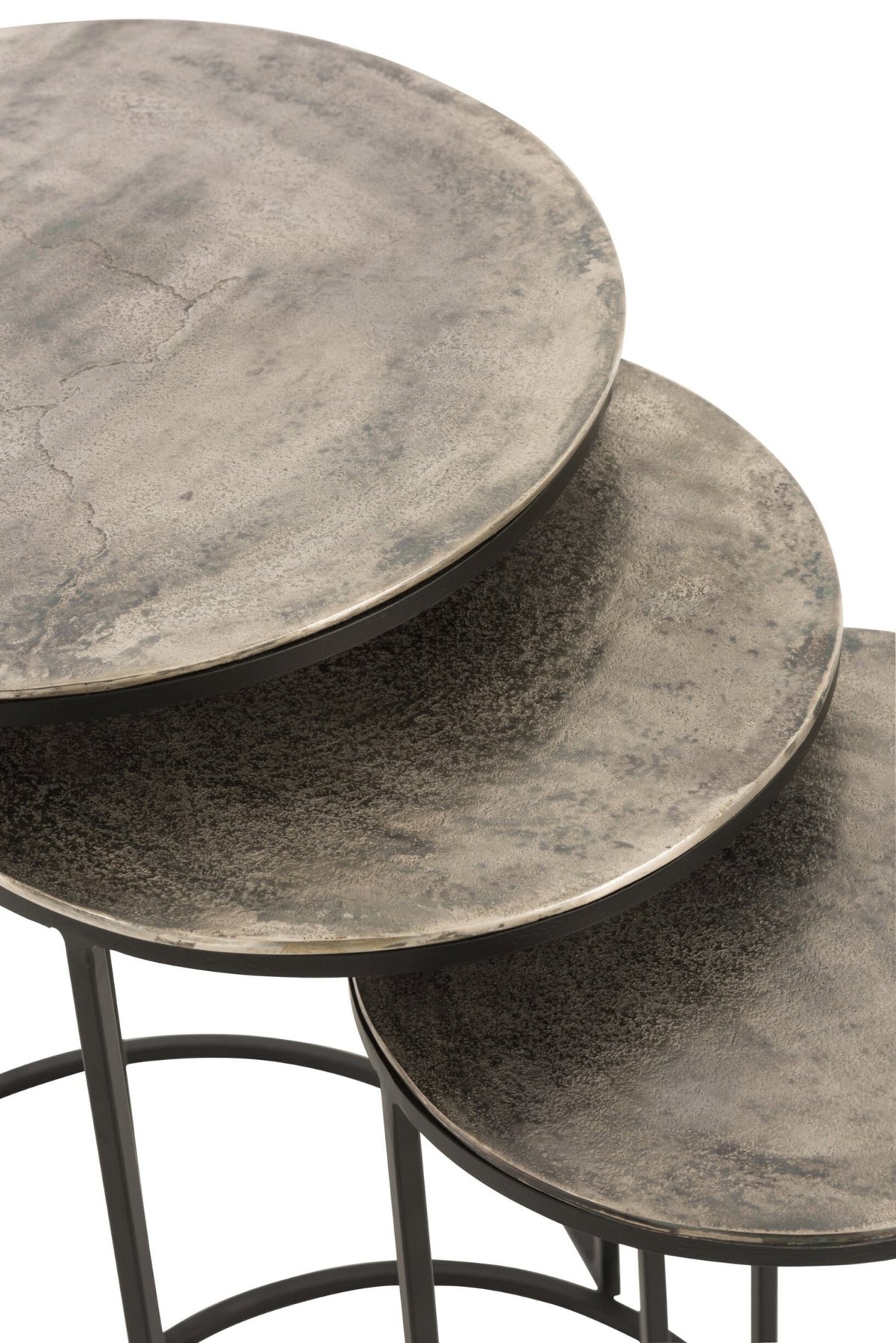 Set of 3 Side Tables Round Aluminum Black/Grey J-Line
