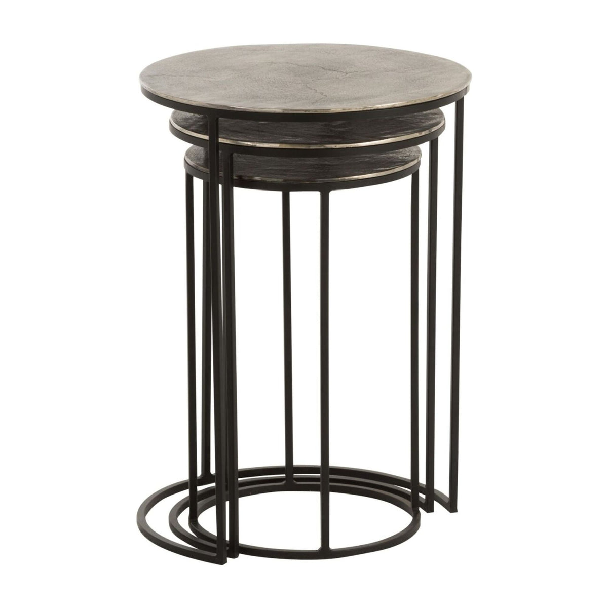 Set of 3 Side Tables Round Aluminum Black/Grey J-Line