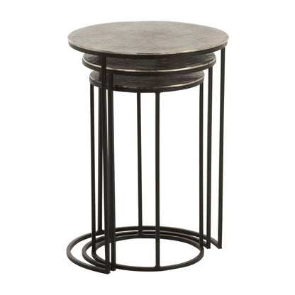 Set of 3 Side Tables Round Aluminum Black/Grey J-Line