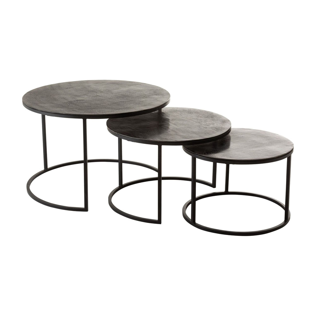 Set of 3 Round Side Tables Oxidized Aluminum/Iron Antique Black J-Line