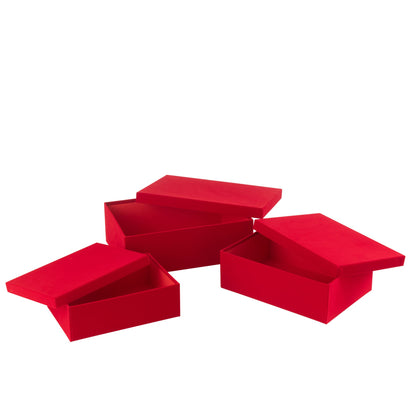 Set of 3 Boxes Rectangular Velvet Paper Red J-Line