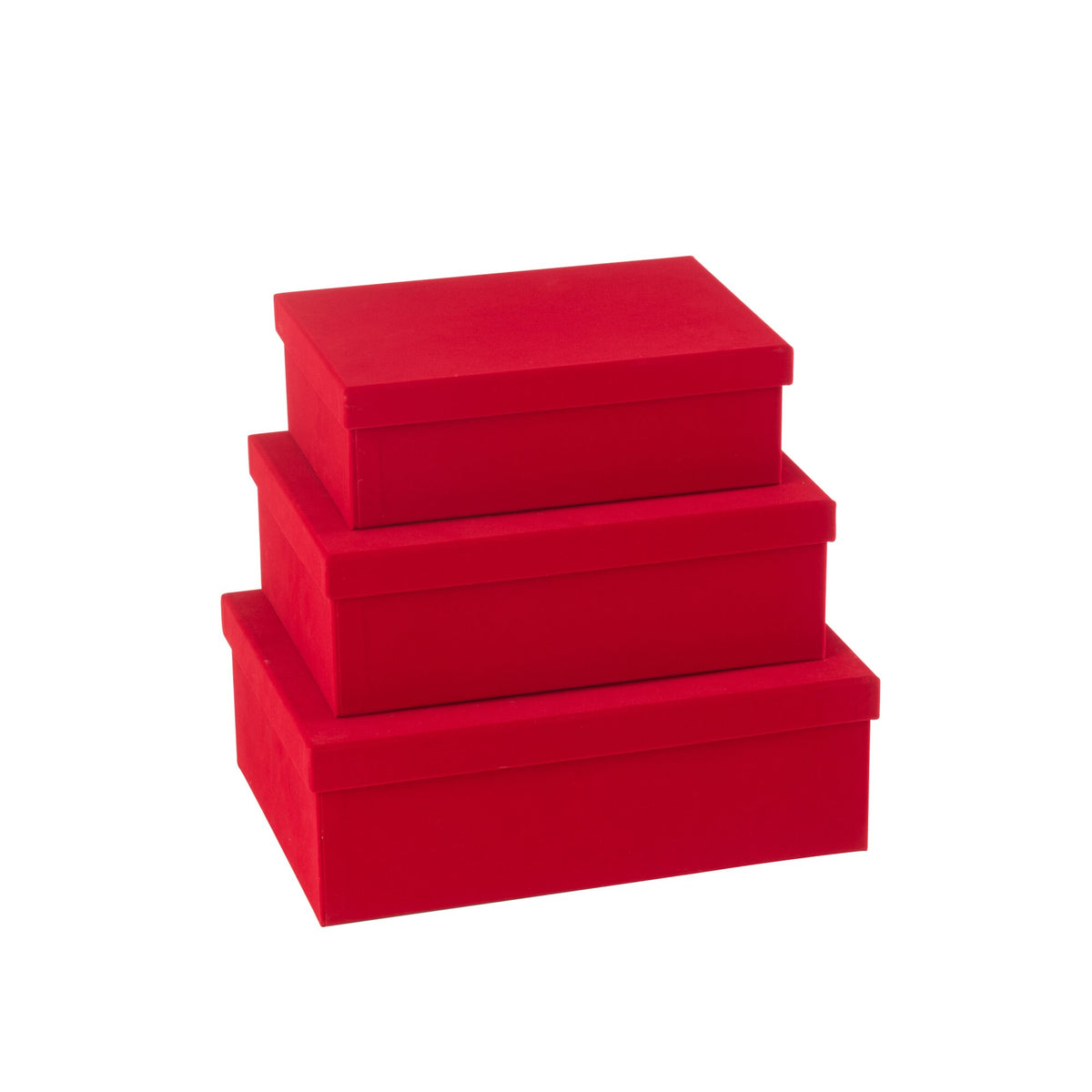 Set of 3 Boxes Rectangular Velvet Paper Red J-Line