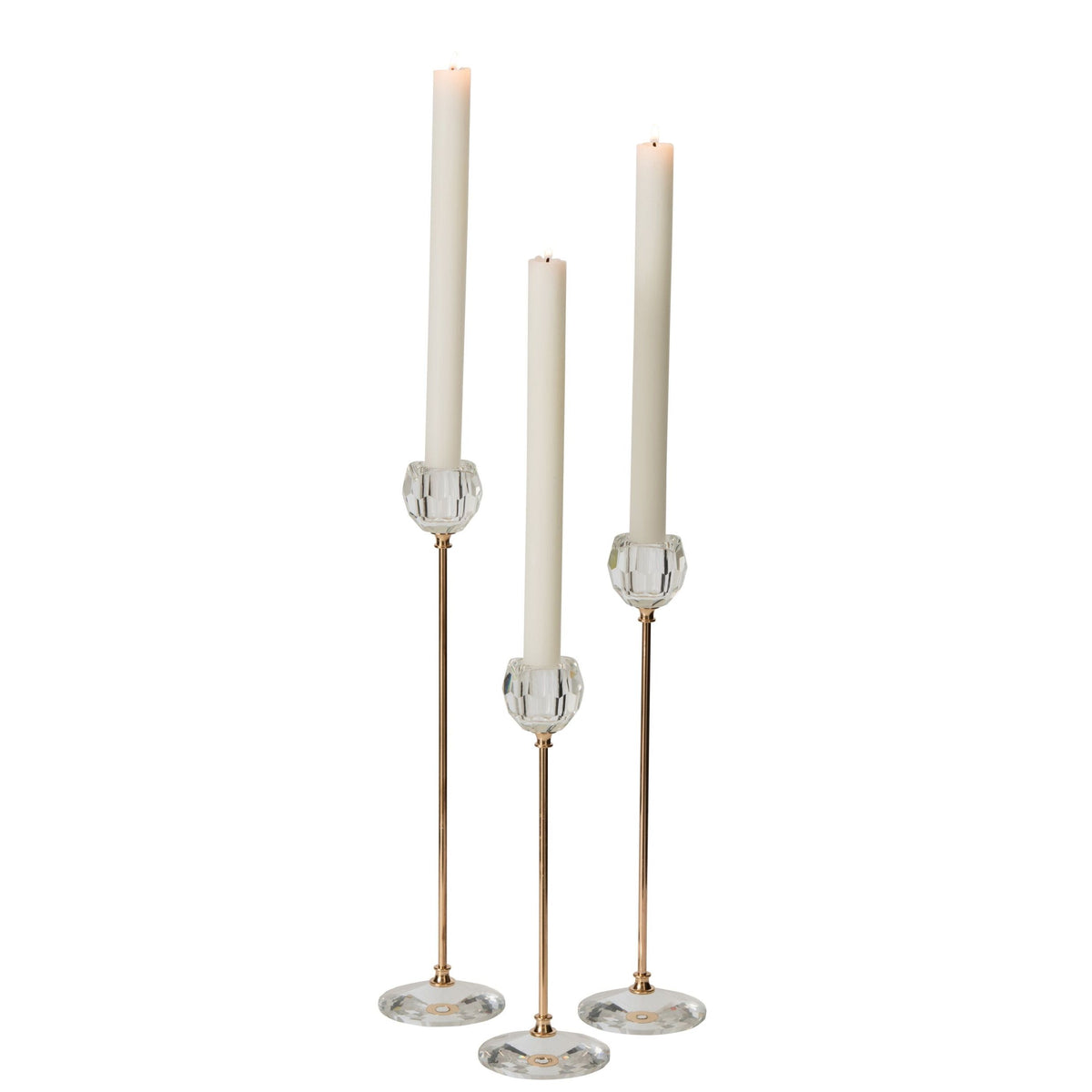 Set of 3 Clear Crystal Candlesticks J-Line