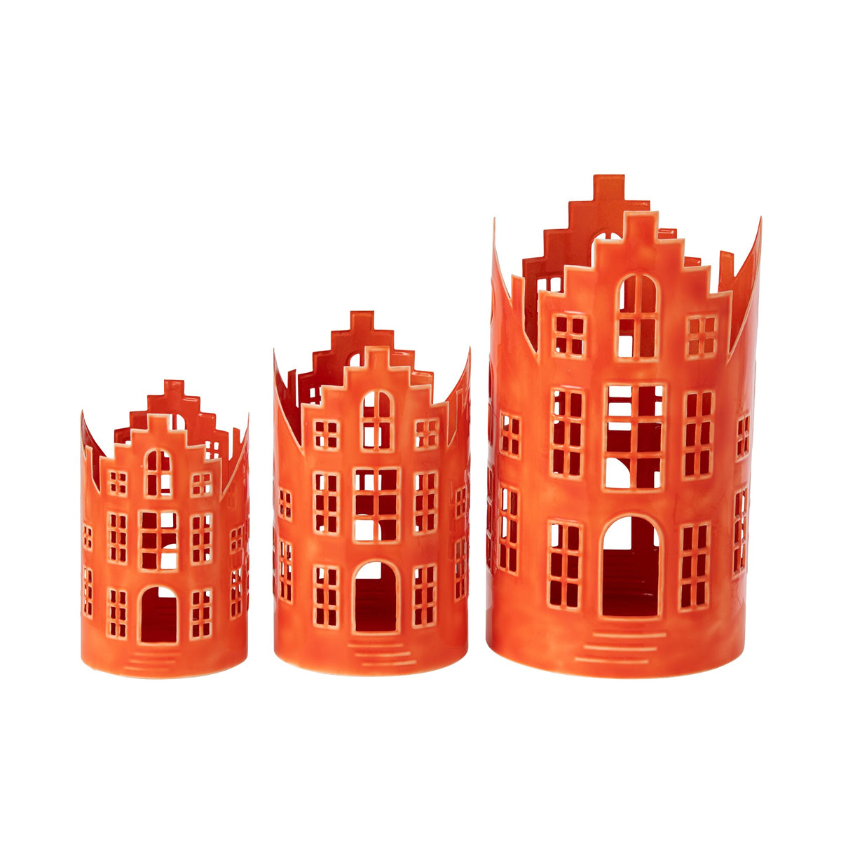 Set of 3 Lanterns Cottage Iron Orange J-Line