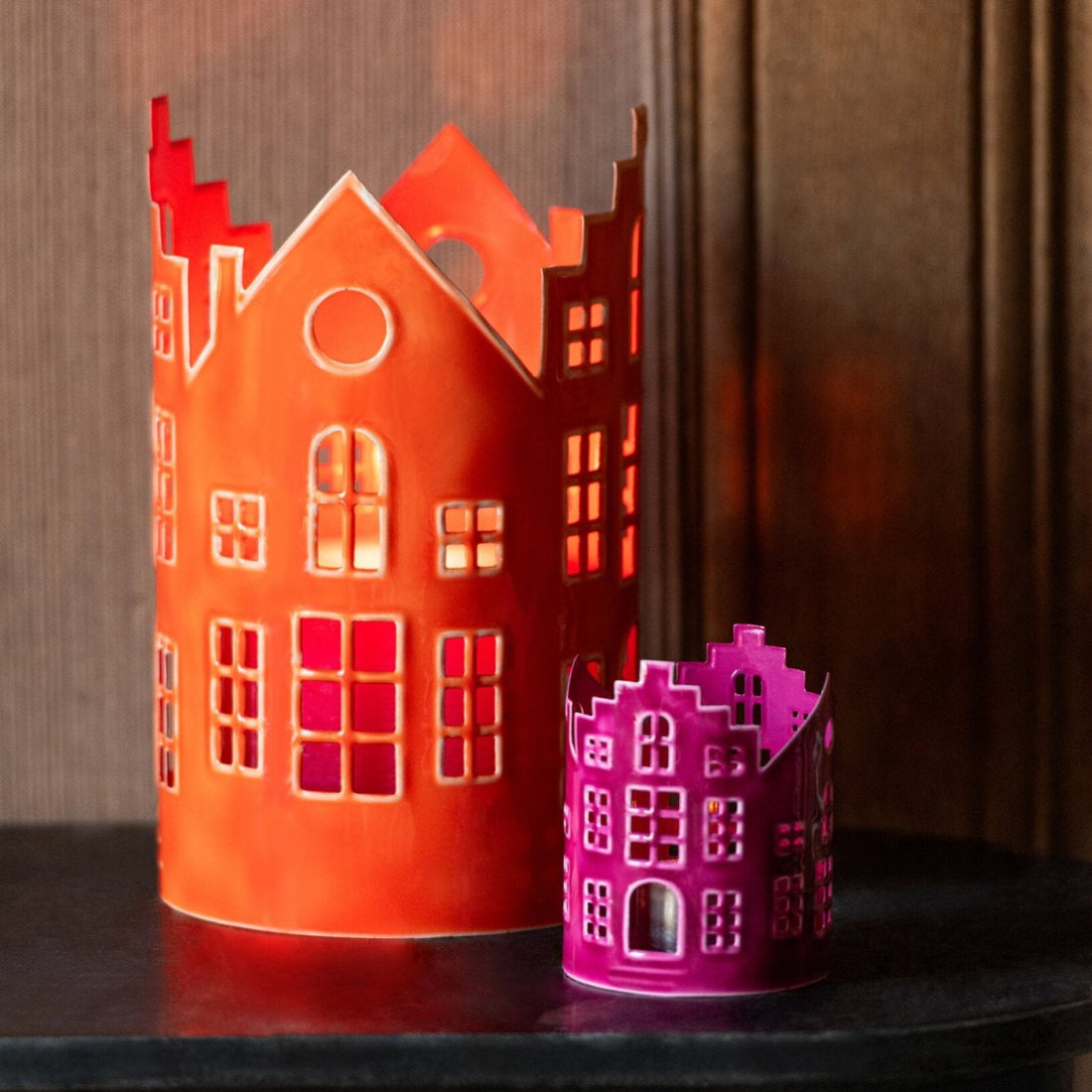 Set of 3 Lanterns Cottage Iron Orange J-Line