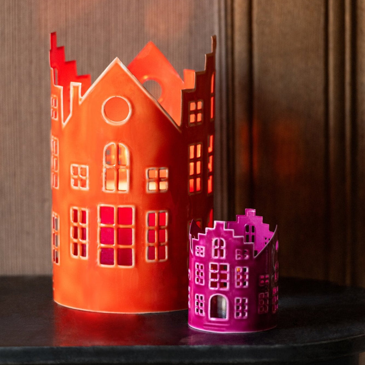 Set of 3 Lanterns Cottage Iron Orange J-Line