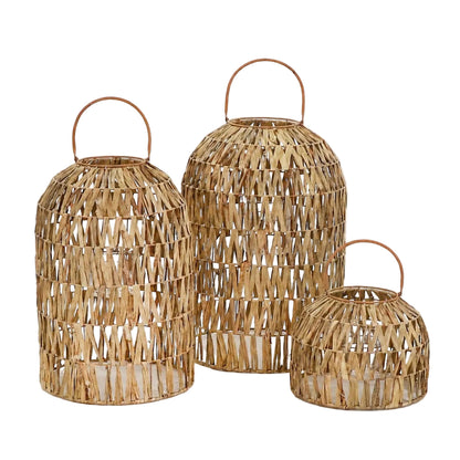 Set Van 3 Lantaarns Nordby Maisblad Naturel van Pomax, productfoto in naturel met de volledige vorm in beeld