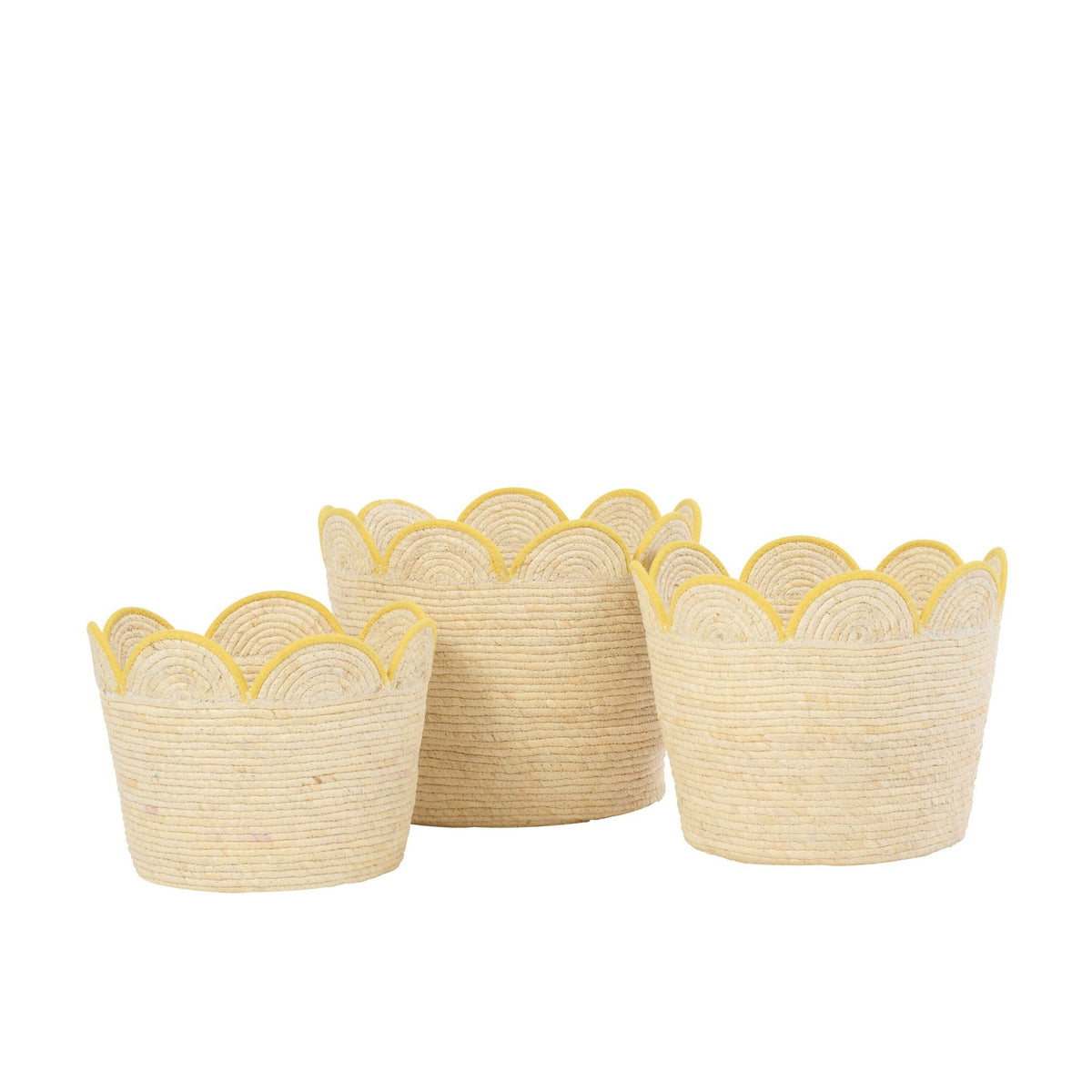 Set Van 3 Mand Bloem Maïskaf Naturel/Geel J-Line
