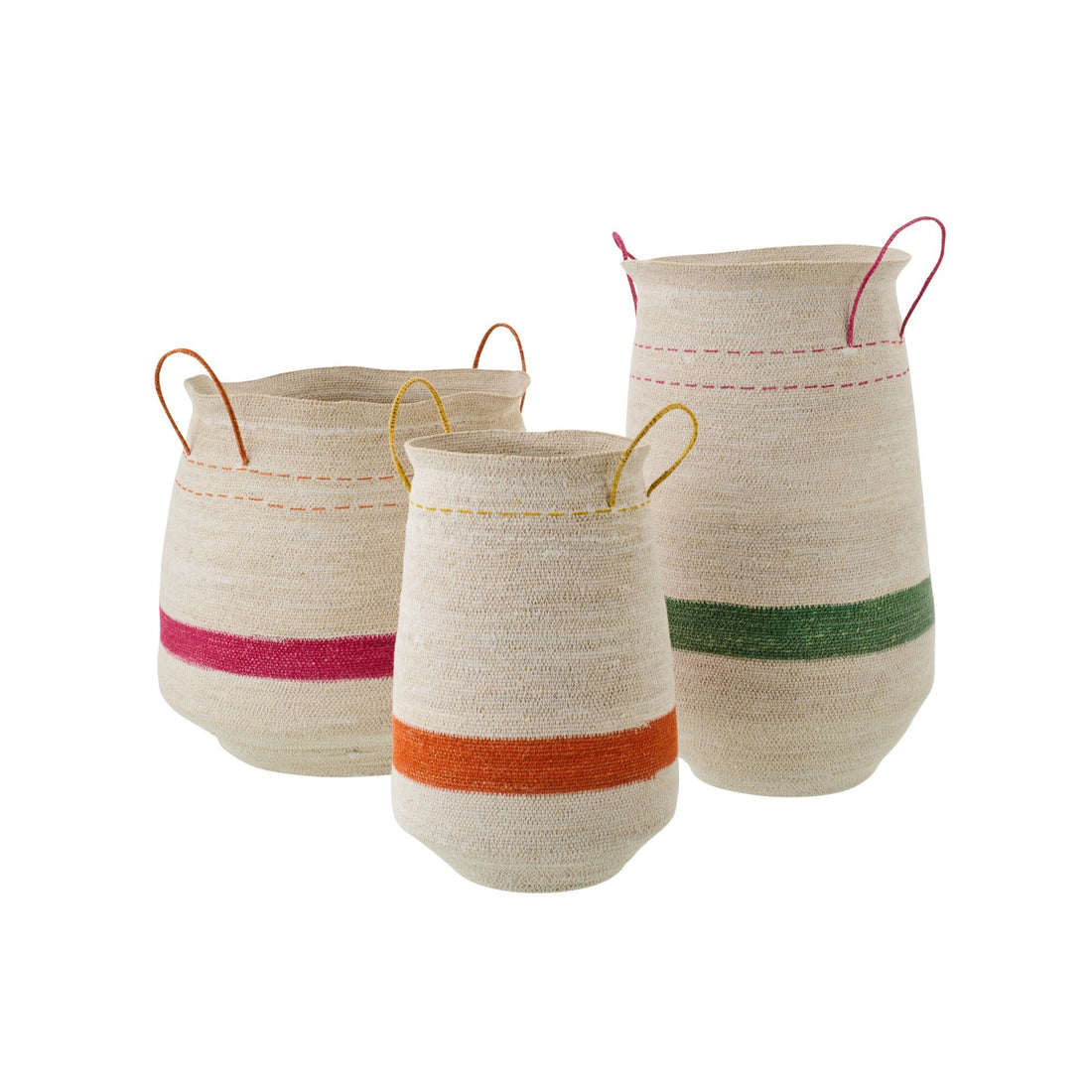 Set Of 3 Baskets With Handles Striped Seagrass Multi J-Line