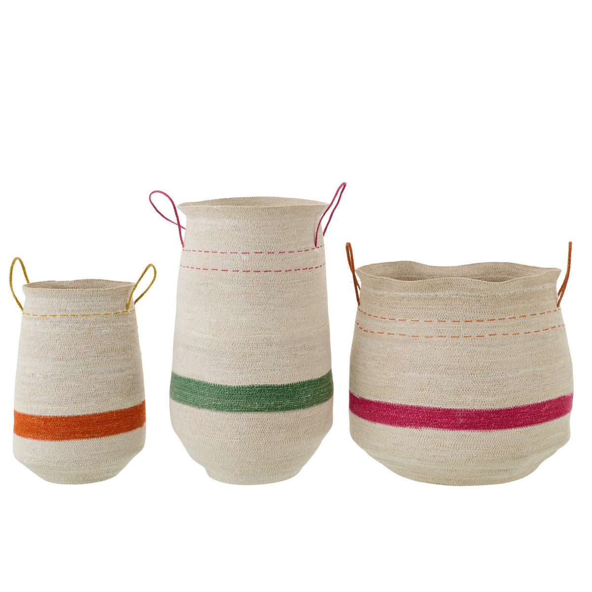 Set Of 3 Baskets With Handles Striped Seagrass Multi J-Line