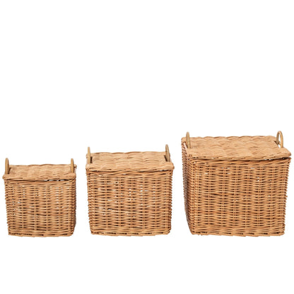 Set of 3 Natural Rattan Baskets with Handles J-Line