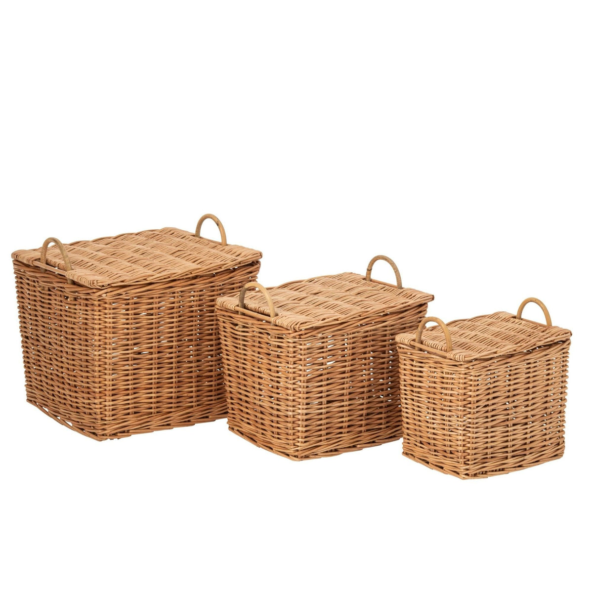 Set of 3 Natural Rattan Baskets with Handles J-Line