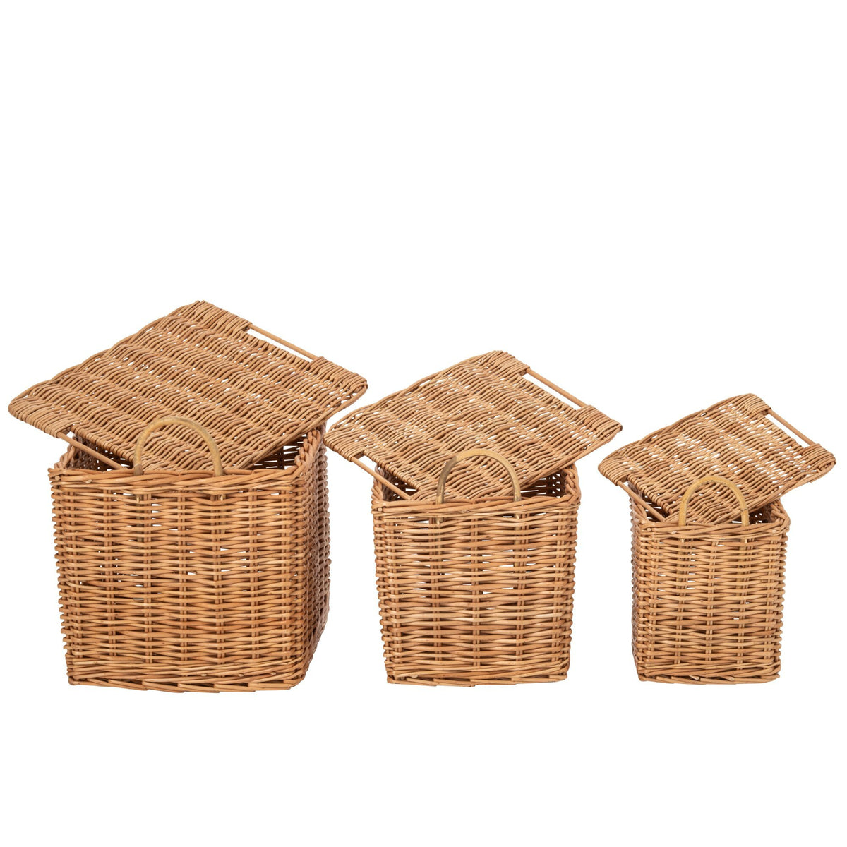Set of 3 Natural Rattan Baskets with Handles J-Line