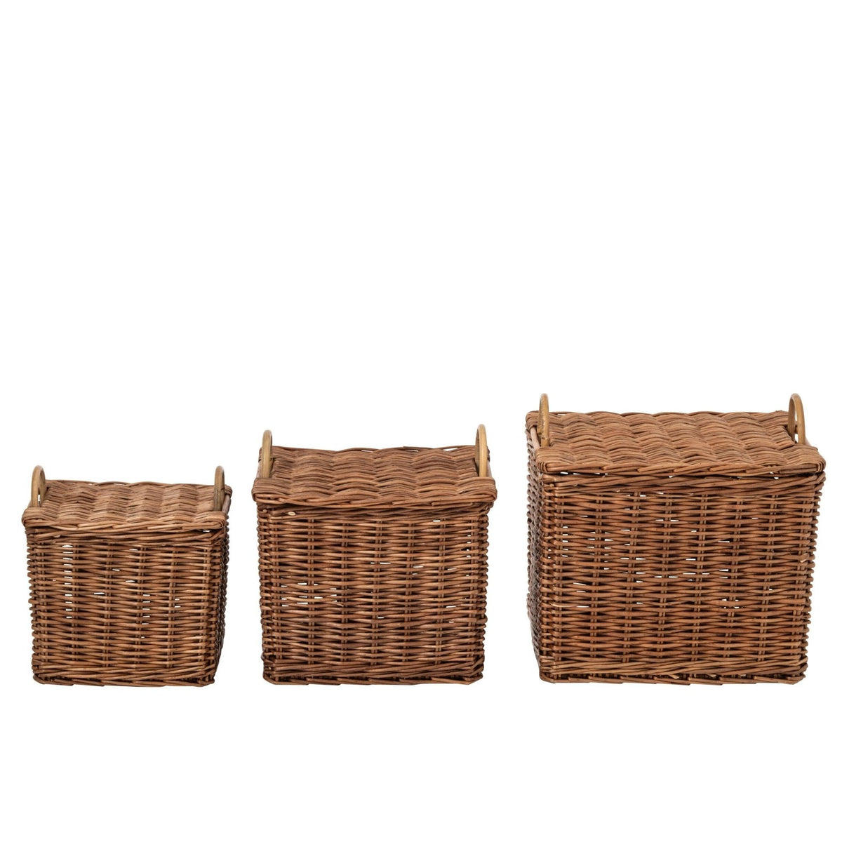 Set of 3 Baskets with Handles Natural Rattan/Rust Brown J-Line