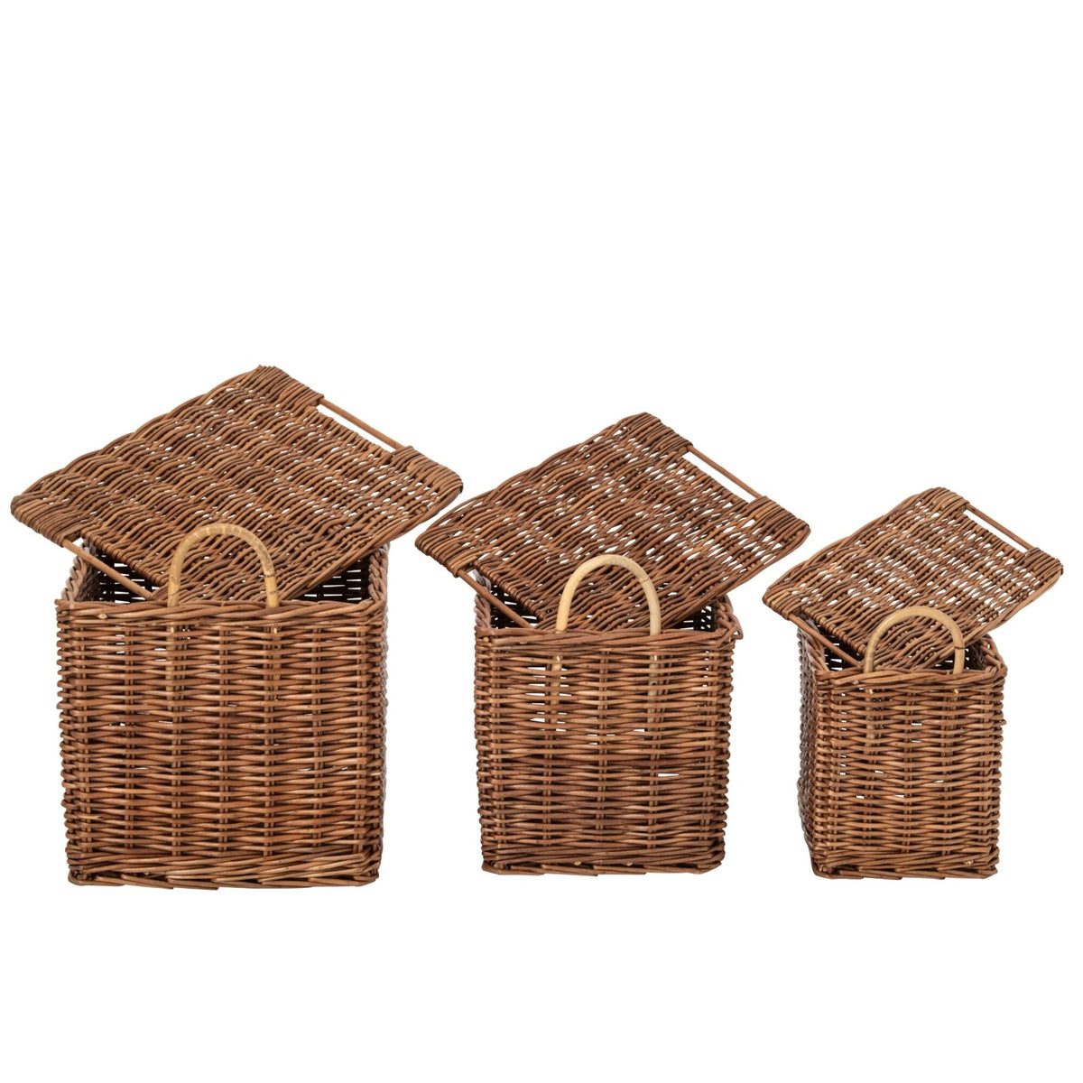 Set of 3 Baskets with Handles Natural Rattan/Rust Brown J-Line