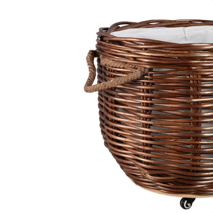 Set of 3 Brown Darrett Willow Baskets on Wheels PTMD