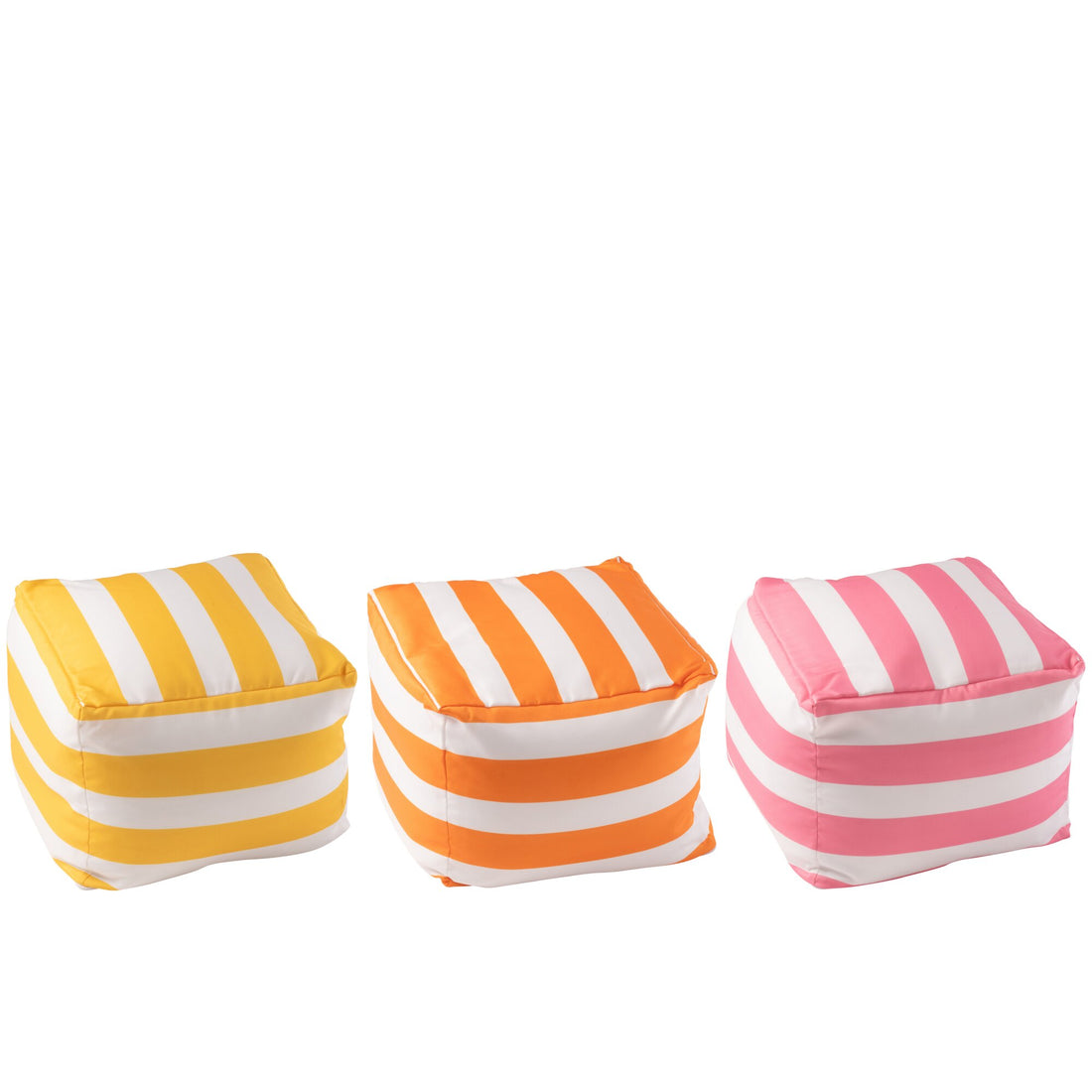 Set of 3 Pouf Striped Polyester Multicolor J-Line