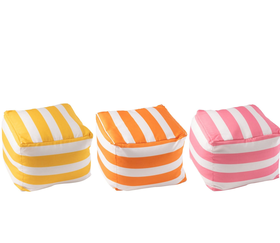 Set of 3 Pouf Striped Polyester Multicolor J-Line
