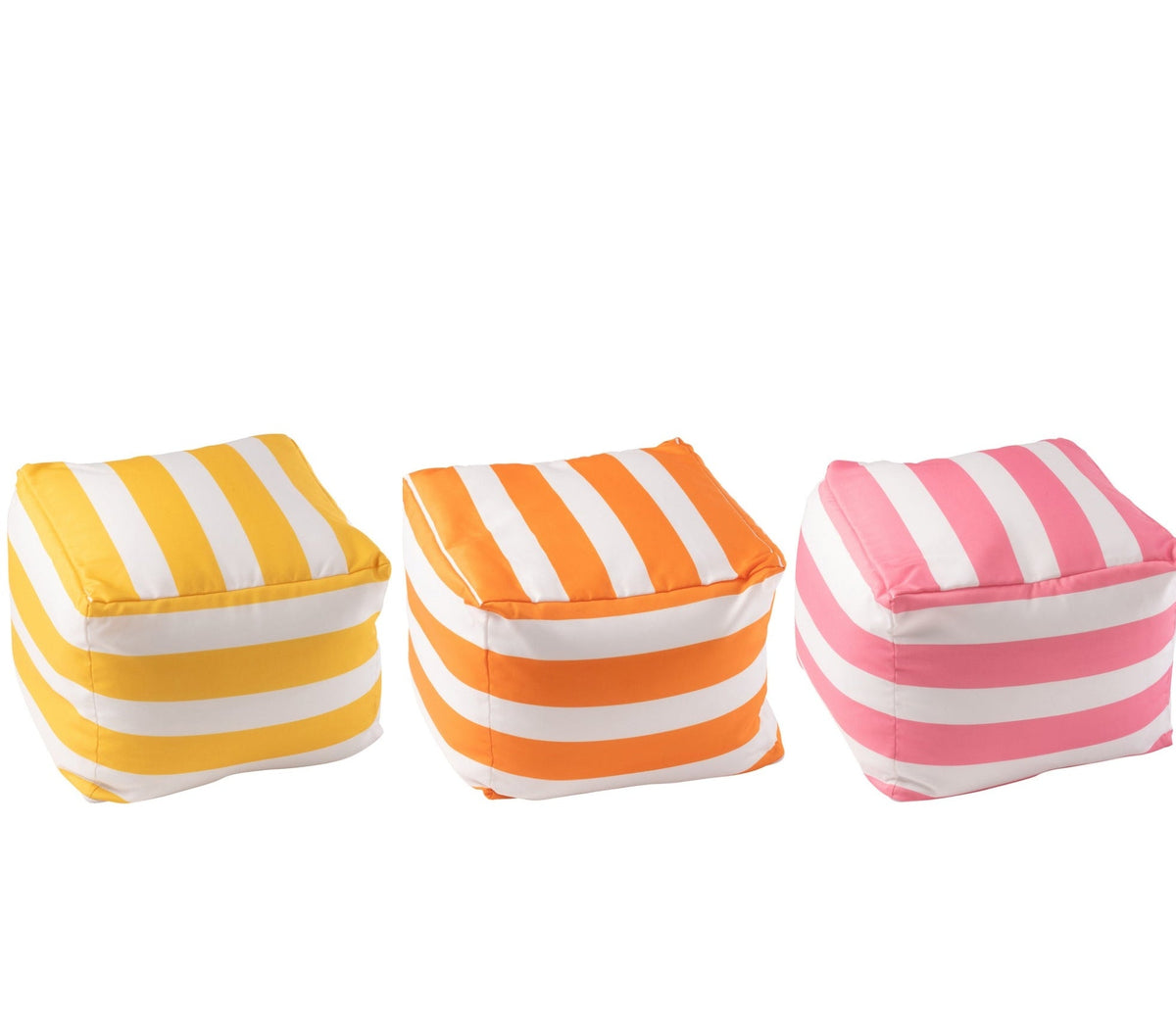 Set of 3 Pouf Striped Polyester Multicolor J-Line