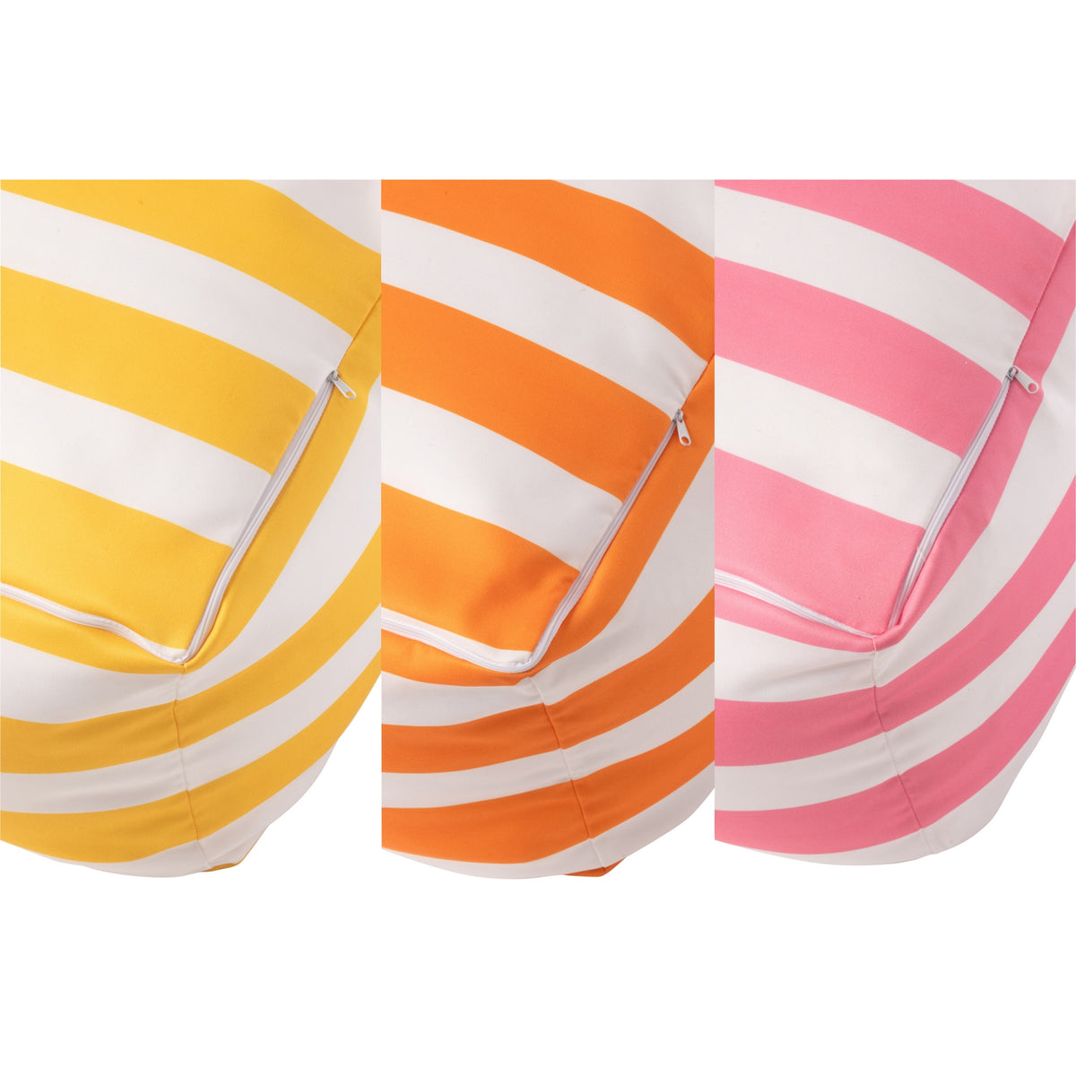 Set of 3 Pouf Striped Polyester Multicolor J-Line